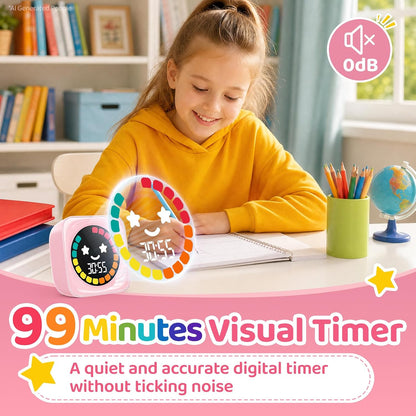 Visual Timer for Kids, 99 Minute Digital Cute Kids Visual Timer Classroom Timer for Homeschool Supplies Study Teaching Time Management Tool Countdown Productivity Timer, White, Colorful Display