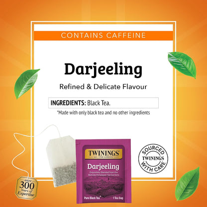 Twinings Darjeeling Black Tea Individually Wrapped Bags, 50 Count (Pack of 6), Delicate Light Taste, Caffeinated, Enjoy Hot or Iced, 300 Teabags