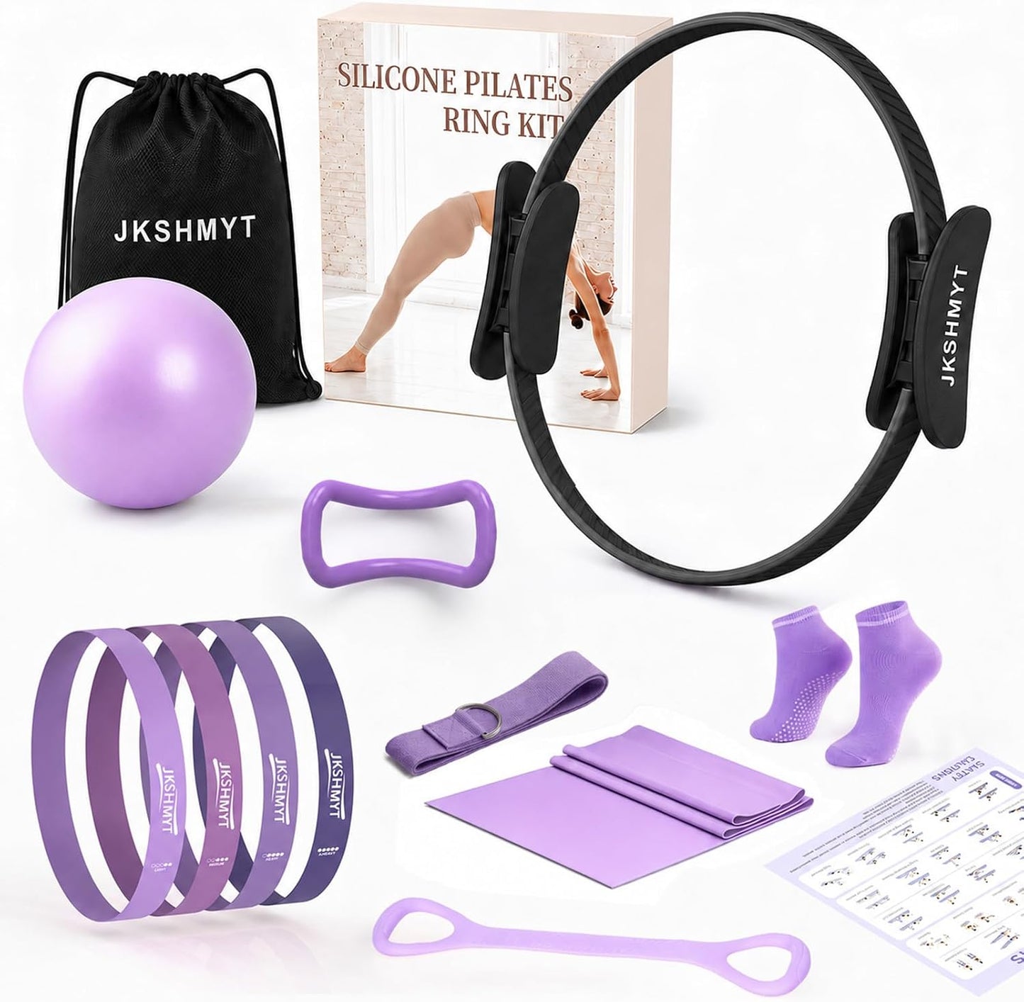JKSHMYT Pilates Ring Fitness Circle for Women, Pilates Equipment – 14.5" Home Magic Exercise Workout, Better me Pilates Essentials Starter Set for Beginners Toning Shape Full Body