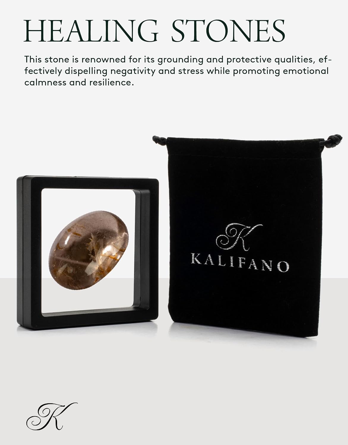 KALIFANO Palm Stone with Healing & Calming Effects - AAA+ Grade High Energy Worry Stone with Information Card - Reiki Crystal Used for Courage (Family Owned and Operated)