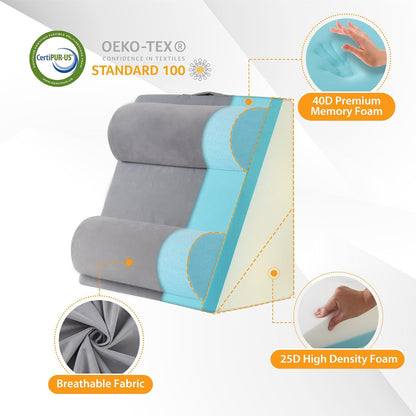 Ruqmuis 3PCS Wedge Pillow Set for After Surgery, Adjustable 9&12 Inch Bed Wedge Pillow for Sleeping, Incline Pillow Wedge for Headboard, Post Surgery, Acid Reflux, Neck&Back Support, White/Grey