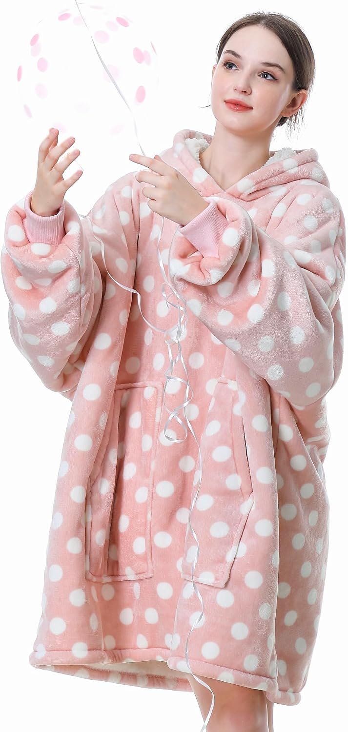 Aemicion Strawberry Blanket Hoodie,Oversized Sherpa Wearable Hooded Blanket,Warm Cozy Sweatshirt Gifts for Women Girls Adult