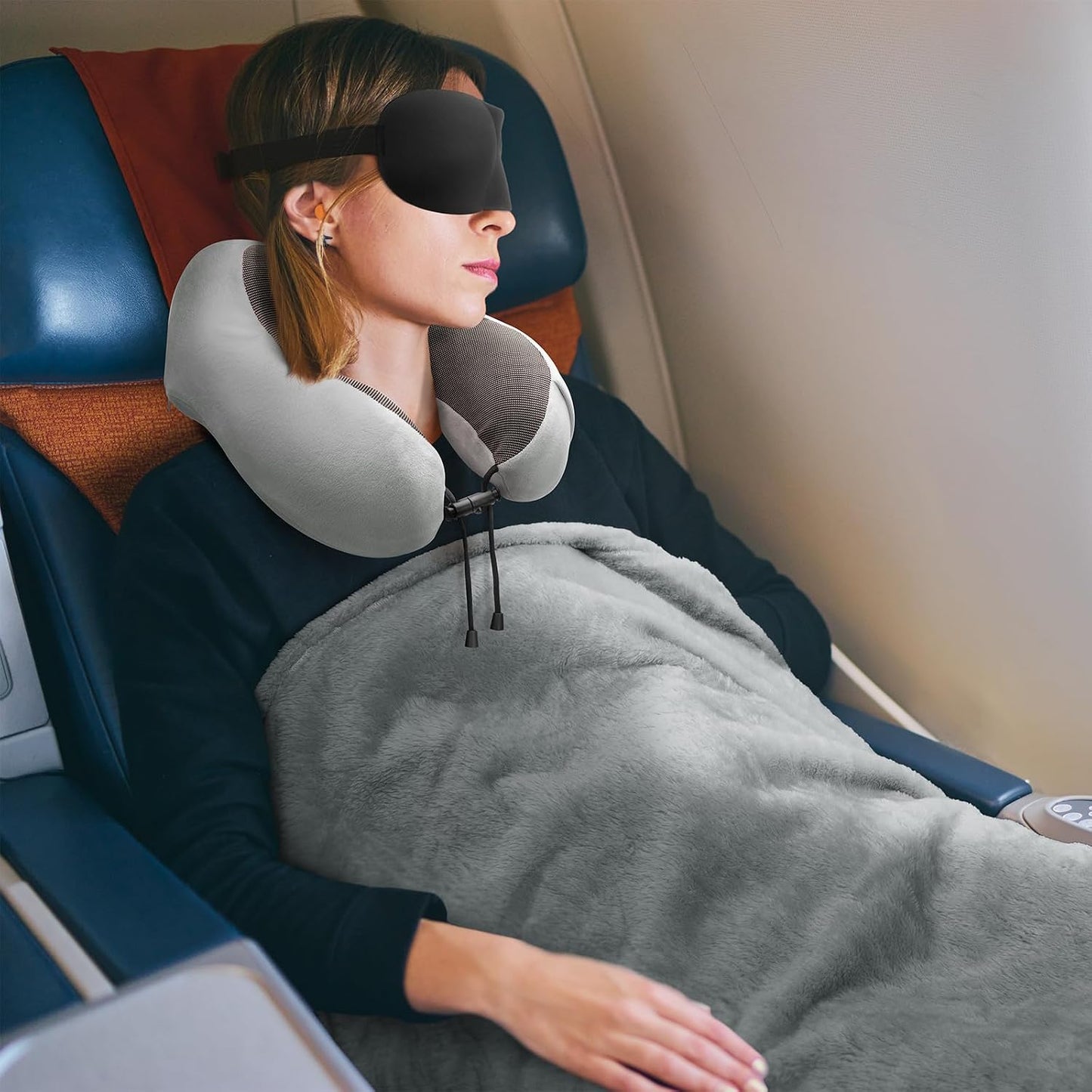 urnexttour Travel Pillow and Blanket Set Neck Pillow Airplane Foam Black