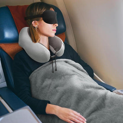 urnexttour Travel Pillow and Blanket Set Neck Pillow Airplane Foam Black