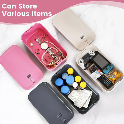 Small Lock Box, Lockable Storage Box with Combination Code for Medication Safe, Medicine Lock Box for Pills/First Aid Kits/Food/Snack Phone Jail, Locked Container for Home/Fridge/Office/School (Pink)