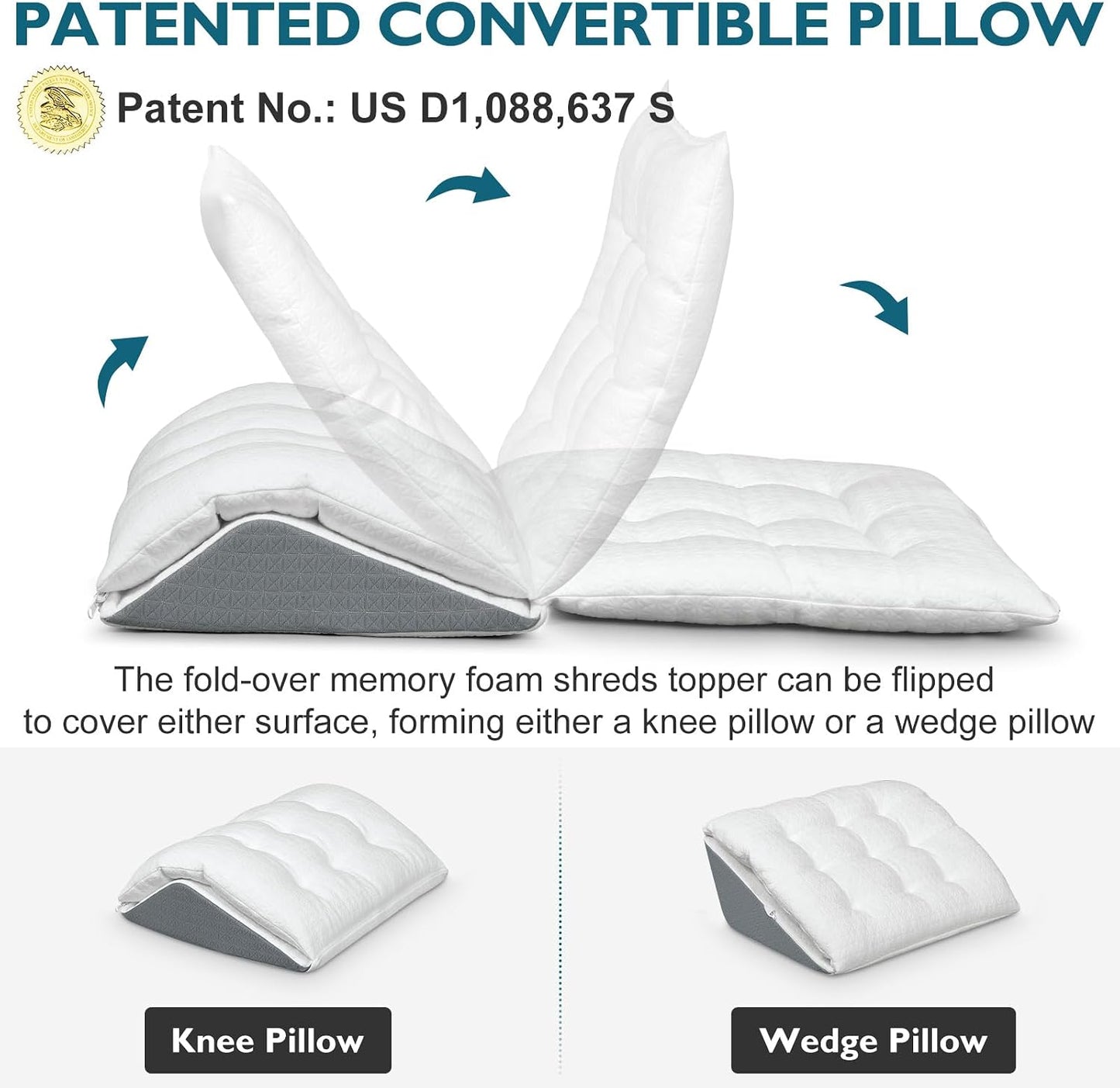 Shinnwa Knee Wedge Pillow, Patented Convertible Knee Pillow for Back Sleeping, Dual-Layer Memory Foam Triangle Pillow for Legs Post Surgery, Knee Support, Leg Elevation, Back Pain Relief