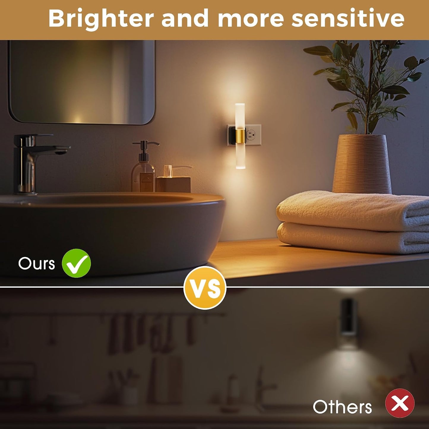L LOHAS LED Night Lights Plug into wall, Amber Night Light with Adjustable Brightness, Plug in NightLight with Auto Light Sensor, Wall Sconce-Style Design Night Light for Bathroom,Hallway, 2 Pack