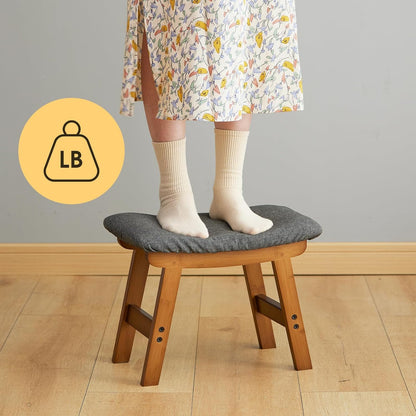 Foot Stool Ottoman Foot Rest Under Desk,Small Stool for Living Room, Bedroom and Kitchen (Brown Legs - Beige Stool Surface)