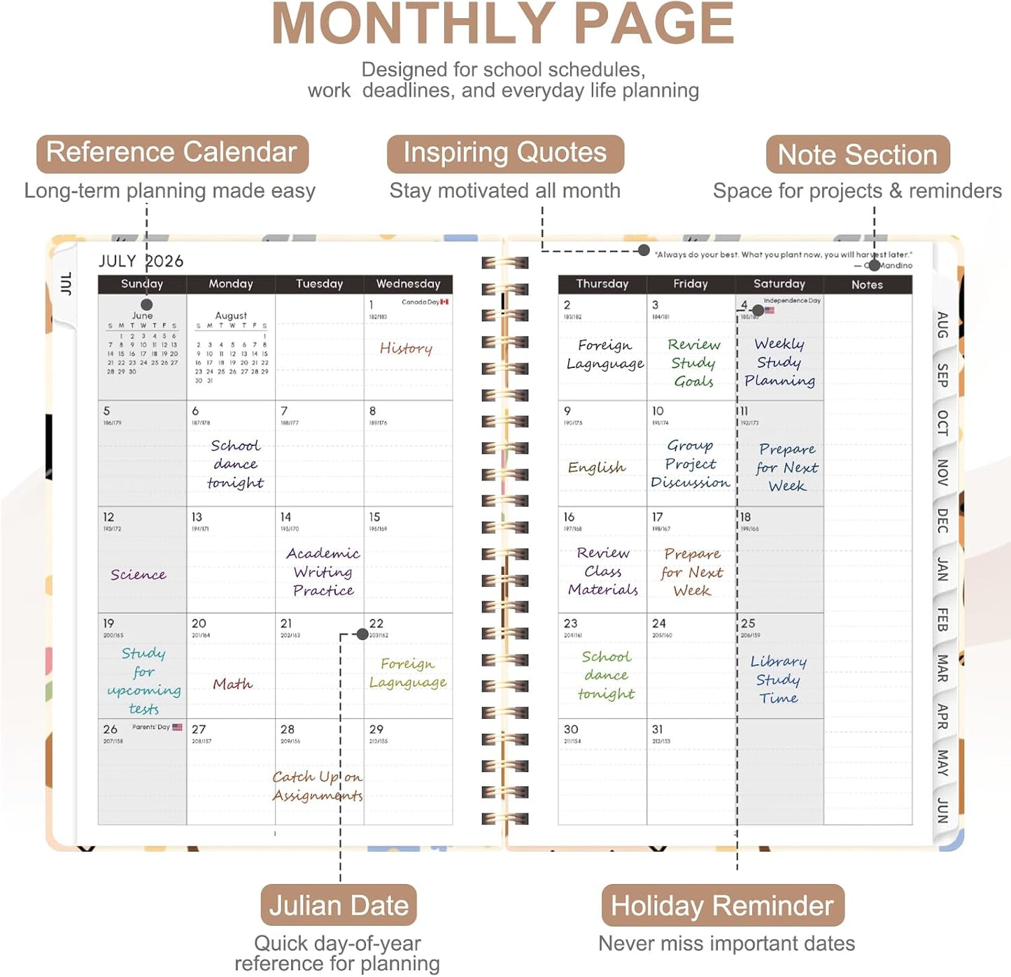 Planner 2026-2027, Weekly and Monthly Calendar Planner, JUL 2026 - JUN 2027 | Academic Year, Daily Agenda Book, A5(6.3'' x 8.5''), Sprial Bound, Inner Pocket, Office School Use