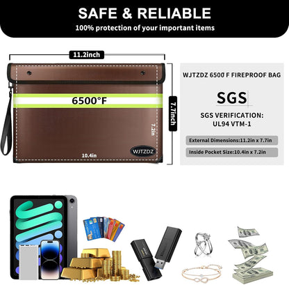 Upgraded Fireproof Money Bag,10 Layers of Heat Insulated Materials 6500°F