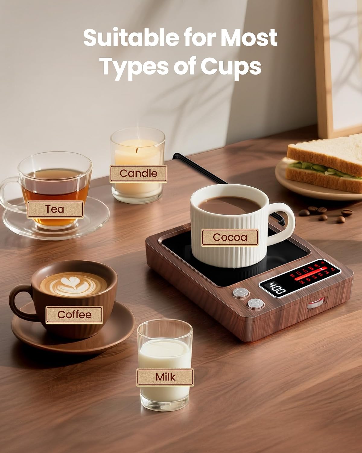 Gaiatop Coffee Mug Warmer, Smart Candle Warmer - Wood
