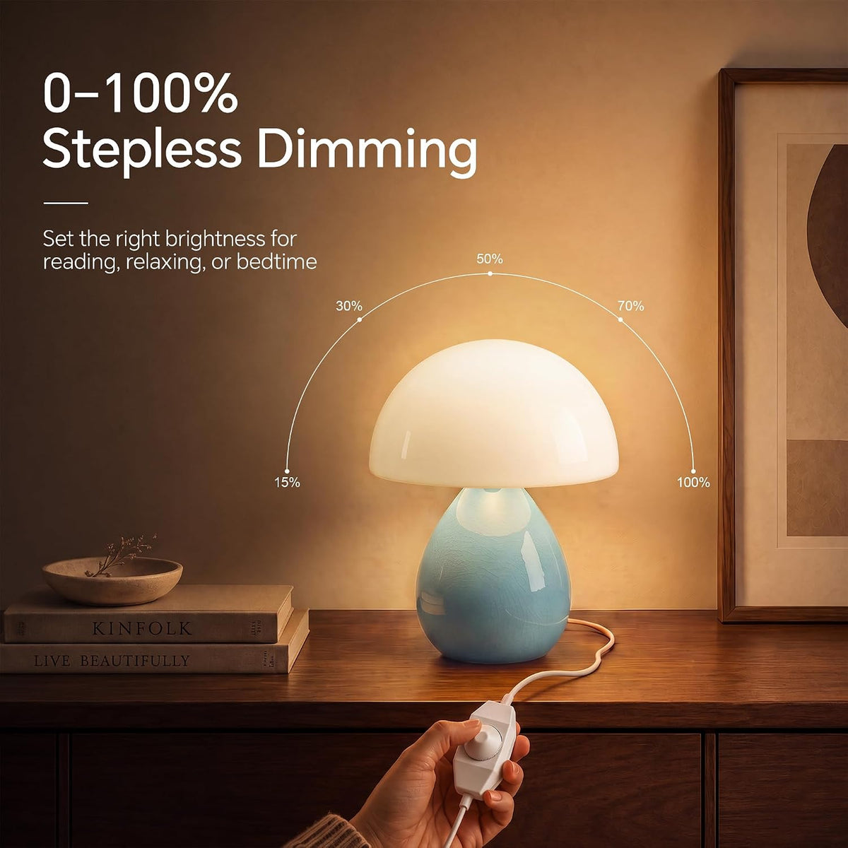 Dawnwake Mushroom Lamp Table Lamp for Bedroom-Small Desk Table Lamps,White