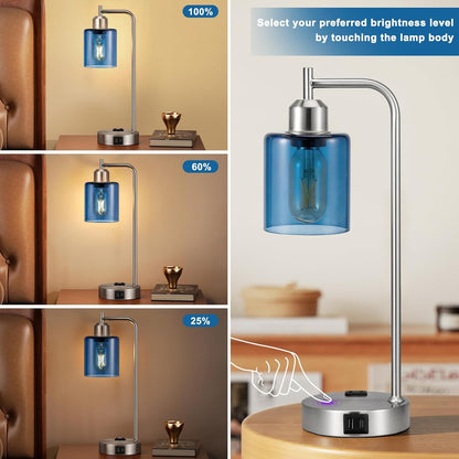 Industrial Touch Lamps for Nightstand Set of 2, 3-Way Dimmable Bedside Lamp