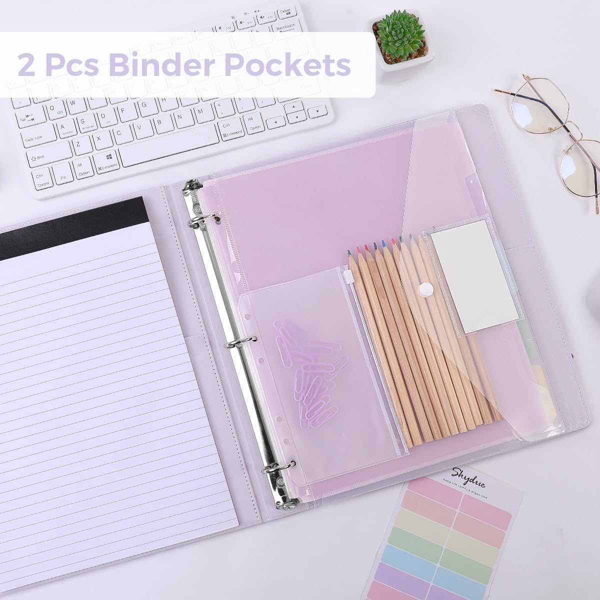SKYDUE 3 Ring Binder with Clipboard, 13.2" × 10.2" Faux Leather 1 Inch Binder Organizer with 5 Pocket Dividers, Notepad, Labels & 2 Storage Pockets for Teachers, Students, Nurses & Office Work