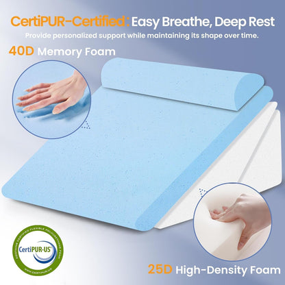 Sasttie Wedge Pillow Set for After Surgery, 2PCS Adjustable Bed Wedge Pillow Headboard with Memory Foam Neck Cushion – for Acid Reflux, Sleeping, Neck & Back Support, Dark Grey & White