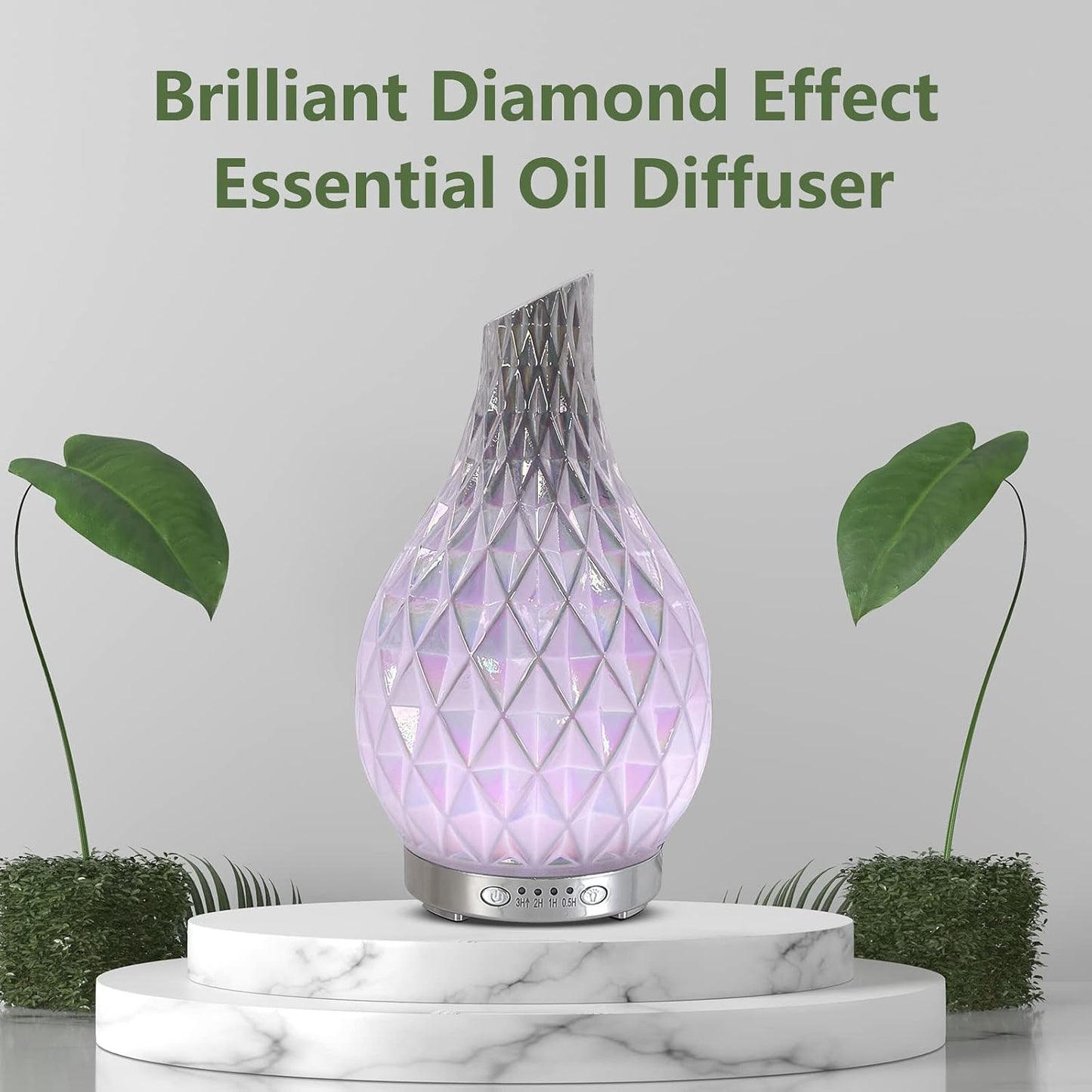 MAXWINER Essential Oil Diffusers Ultrasonic 3D Glass Aromatherapy Diffuser, Auto Shut-Off, Timer Setting, 7 Colors LED Lights Changing for Home, Office, Spa 120ml