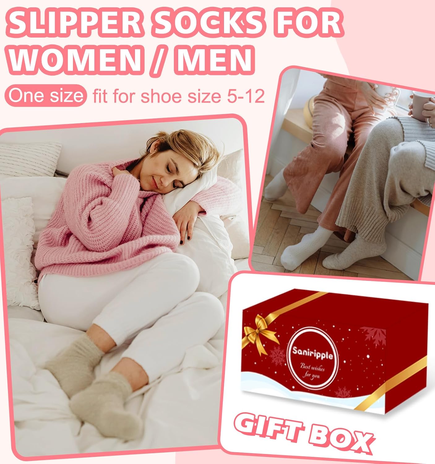 Slipper Socks for Women Men Grip Hospital Socks with Grips Fuzzy Non Slip Warm Womens Gifts