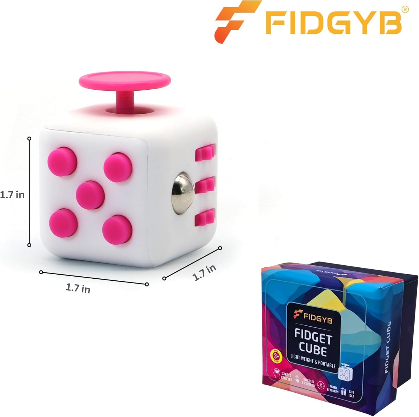 Cube Fidget Stress Relief Toy for Adults & Kids, Smooth, Quiet Sensory Toy for Anxiety, Focus & ADHD Idea[WHI_Pink]