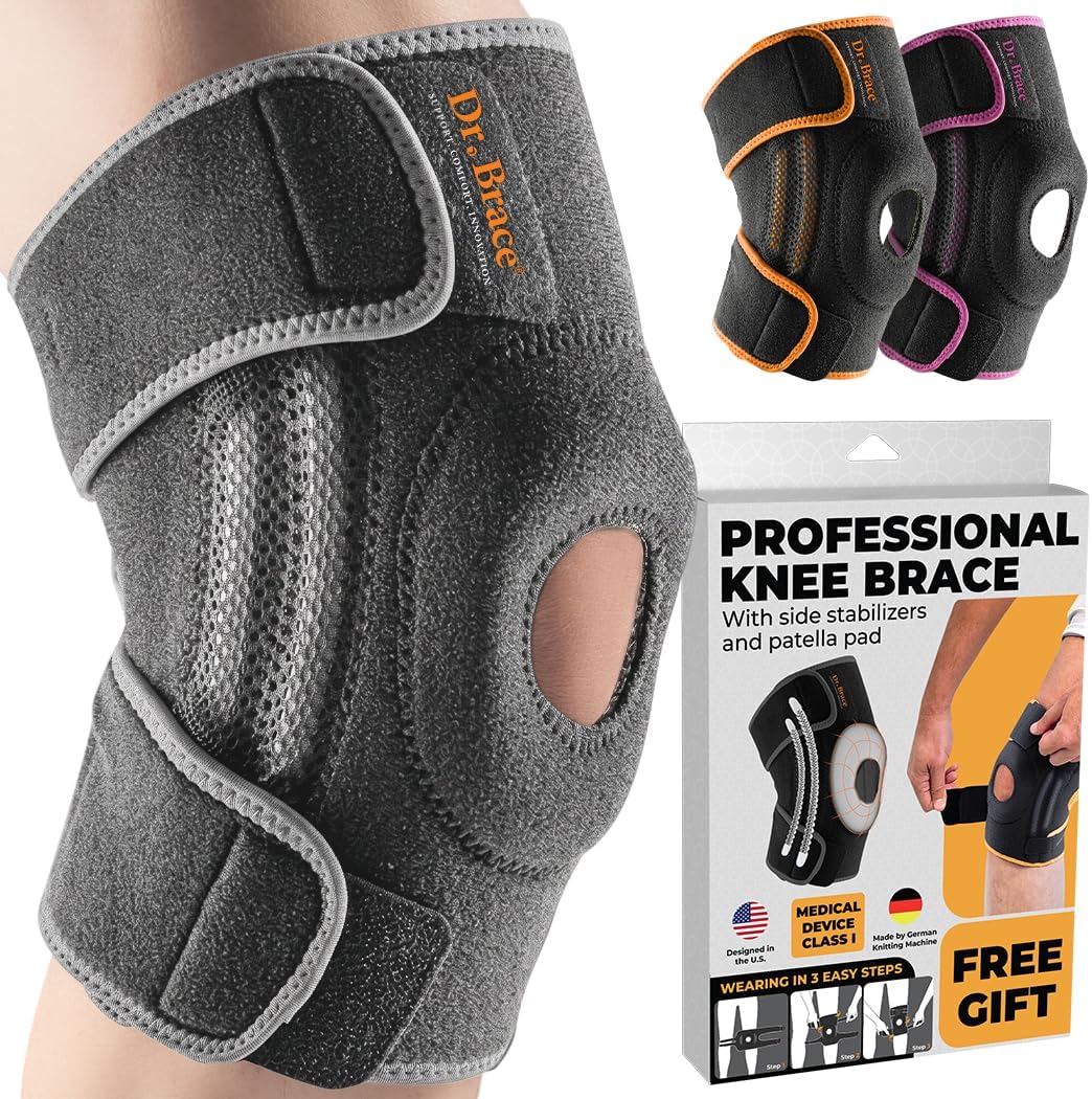 DR. BRACE ELITE Knee Brace with Side Stabilizers & Patella Gel Pads for Maximum Knee Pain Support and fast recovery for men and women-Please Check How To Size Video (Mercury, Large)