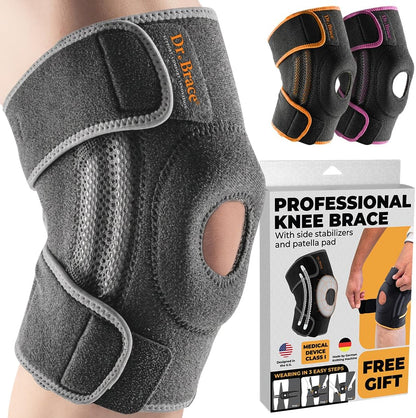 DR. BRACE ELITE Knee Brace with Side Stabilizers & Patella Gel Pads for Maximum Knee Pain Support and fast recovery for men and women-Please Check How To Size Video (Mercury, Large)