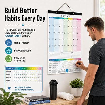 Large Wall Calendar 2026-2027, 18-Month Wall Calendar from July 2026 to December 2027, 15" x 22" 2026 Wall Calendar with Spacious Blocks, Julian Dates, Habit Tracker & Full-Year Reference for Home Office School Colorful