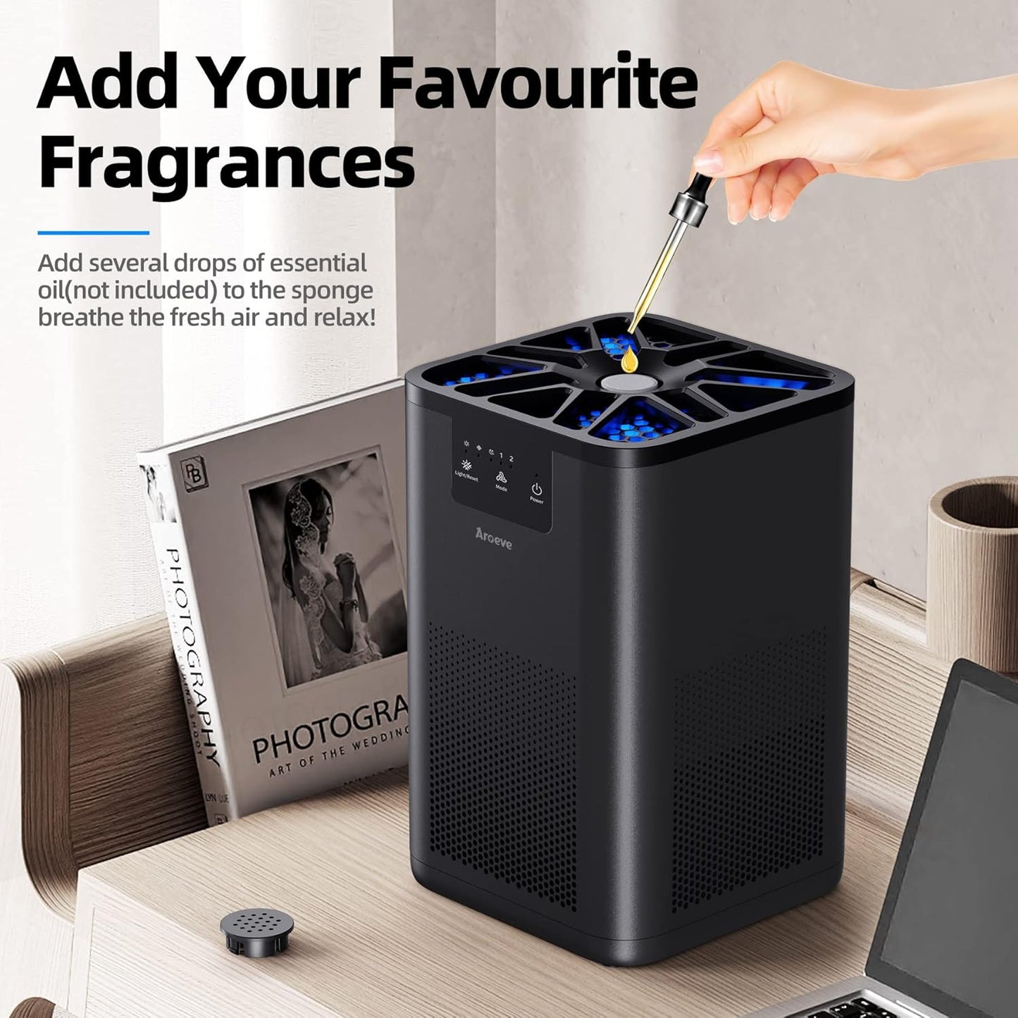 AROEVE Air Purifiers for Bedroom Air Purifier With Aromatherapy Function For Pet Smoke Pollen Dander Hair Smell 20dB Air Cleaner For Bedroom Office Living Room, MK06- White(Available for California)