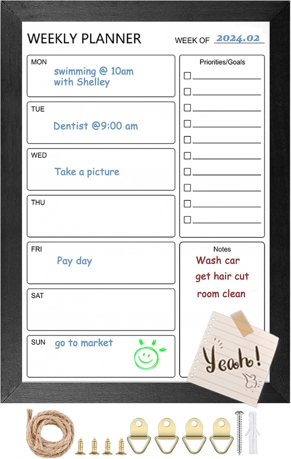 Dry Erase White Board Weekly Calendar Board, Magnetic Whiteboard for Wall,10.6“x14.7 Solid Wood Rustic Brown Framed Message Board, Planner Board for Office, Home, Schooll(Weekly-BB-RB-2737)