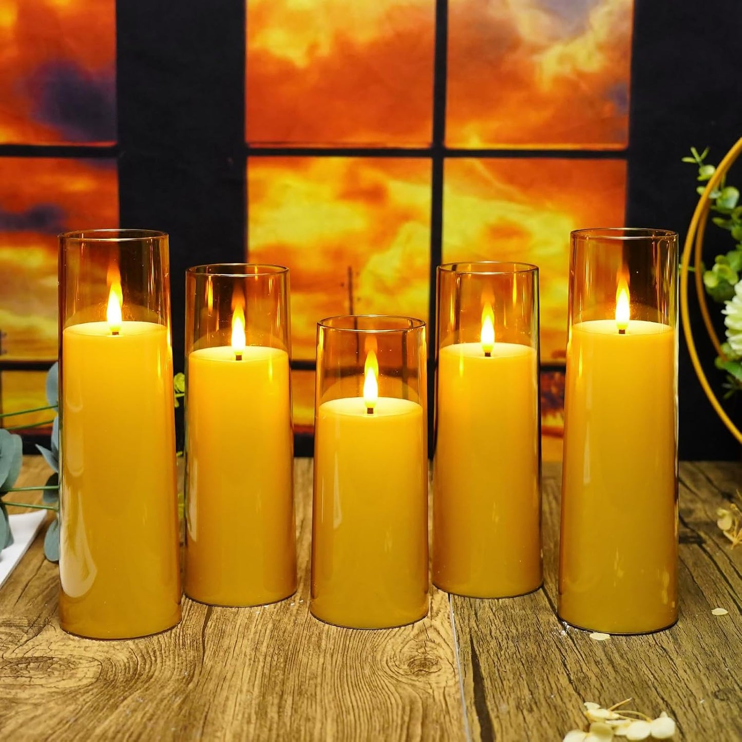 kakoya Flickering Flameless Candles Battery Operated with Remote and 2/4/6/8 H Timer Acrylic Led Pillar Candles Pack of 9 (appr D2.3"xH5.5"6.5"7.5")with Realistic 3D Wick Candles for Home Decor(White)