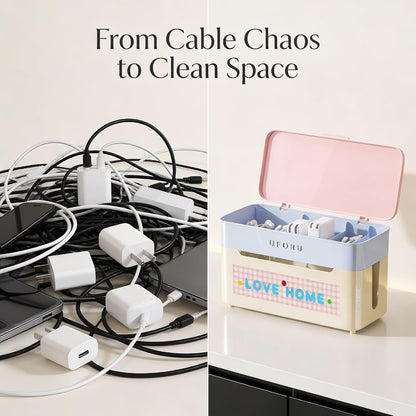 2-Tier Rolling Cable Management Box with Wheels (Large) – Mobile Power Strip Hider & Cord Organizer – Under Desk Wire Concealer & Charging Station Organizer – Baby & Pet Proof Safety (Matcha Green)