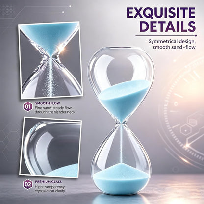 Hourglass, HoveBeaty Black Sand Timer, 15 Minute Hand-Blown Glass