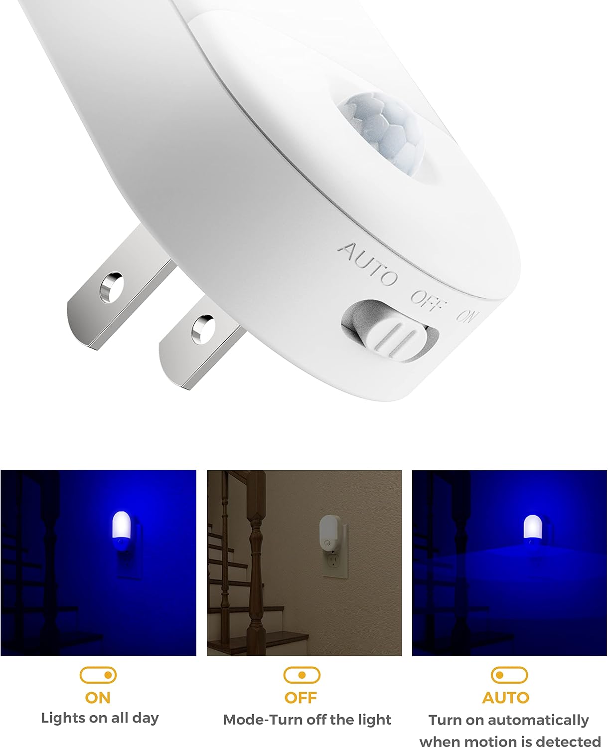L LOHAS LED Amber Night Light, 2 Pack, Night Lights Plug into Wall Motion Sensor, 0.6W 2000K, LED Nightlights, 30/60LM Adjustable Brightness, Automatic Low Blue Nightlight for Kids, Bathroom, Hallway