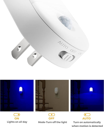 L LOHAS LED Amber Night Light, 2 Pack, Night Lights Plug into Wall Motion Sensor, 0.6W 2000K, LED Nightlights, 30/60LM Adjustable Brightness, Automatic Low Blue Nightlight for Kids, Bathroom, Hallway