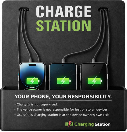 Commercial Wall Mounted Cell Phone Charging Station with 6 Charging Cables