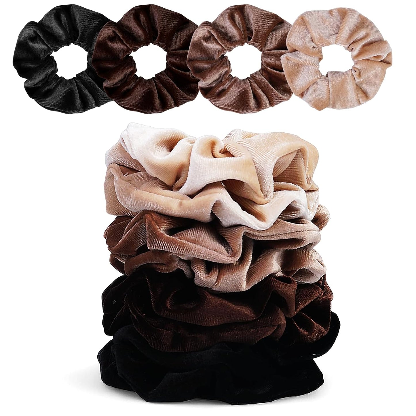Satin Scrunchies for Women – 8PCS Blush & Brown Silk Hair Ties Set – No Crease, Frizz-Free, Gentle Elastic Hair Bands, Soft & Stylish Everyday Hair Accessories Gifts