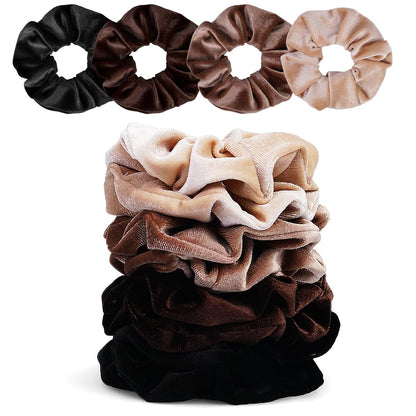 Satin Scrunchies for Women – 8PCS Blush & Brown Silk Hair Ties Set – No Crease, Frizz-Free, Gentle Elastic Hair Bands, Soft & Stylish Everyday Hair Accessories Gifts