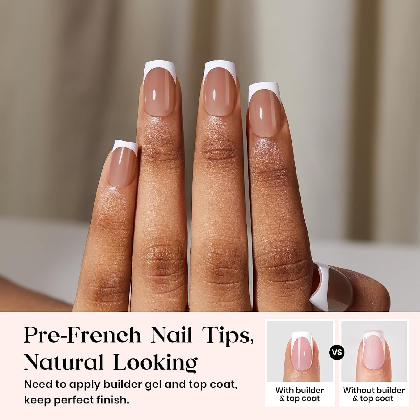 Beetles Press On Nail Kit-Short Square French Tip Press On Nails, 150Pcs Pink French Nail Tips with Nail Glue & Remover Builder Top Coat Nail Lamp, All-in-One DIY Fake Nails Gift for Women