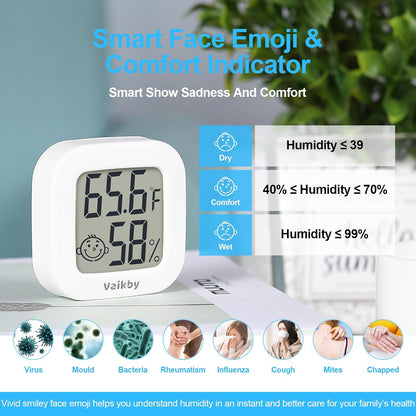 Vaikby Indoor Thermometer 2Pack, Humidity Gauge Meter Digital Hygrometer Room Thermometer for Home, Hight Accurate Temperature and Humidity Monitor for Greenhouse, Reptile, Humidors, Cellar, Office