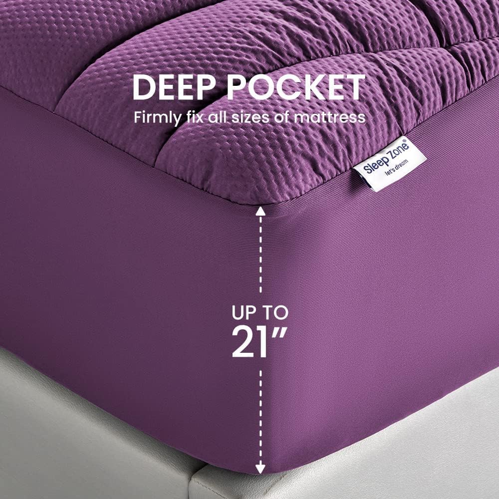 SLEEP ZONE Cooling Queen Mattress Topper, Premium Zoned Cool Mattress Pad Cover, Padded Mattress Protector Breathable Washable, Deep Pocket 8-21" (Grey, Queen)