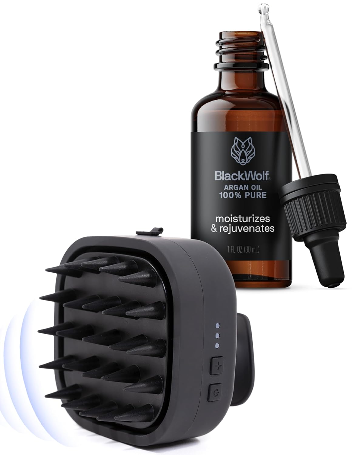 Black Wolf Sonic Scalp Scrubber - Electric Hair & Scalp Massager Brush with 3-Speed Oscillation - Rechargeable Shower Brush & Head Scrubber with Soft Silicone Bristles for Deep Clean & Exfoliation