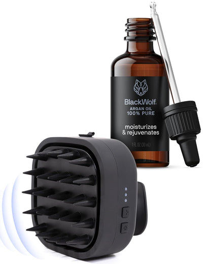 Black Wolf Sonic Scalp Scrubber - Electric Hair & Scalp Massager Brush with 3-Speed Oscillation - Rechargeable Shower Brush & Head Scrubber with Soft Silicone Bristles for Deep Clean & Exfoliation