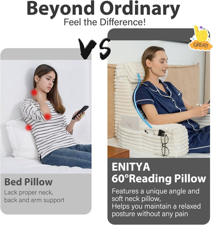 ENITYA 22" XL Back Pillow for Bed Sitting Up, Reading Pillow with Armrests & Big Pockets, Soft Back Support Chair, Ideal for Watching TV, Gaming, Nursing, Resting, Post Surgery, Dark Grey