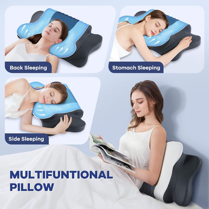 DONAMA Cervical Pillow for Neck and Shoulder,Contour Memory Foam Pillow,Ergonomic Neck Support Pillow for Side Back Stomach Sleepers with Pillowcase