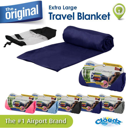 Cloudz Extra Large Airplane Travel Blanket for Your Flight, Car, Camping, Home or Comforting Warmth Anywhere! Includes Warm Cozy Pockets for Your Feet and a Travel Bag - Charcoal