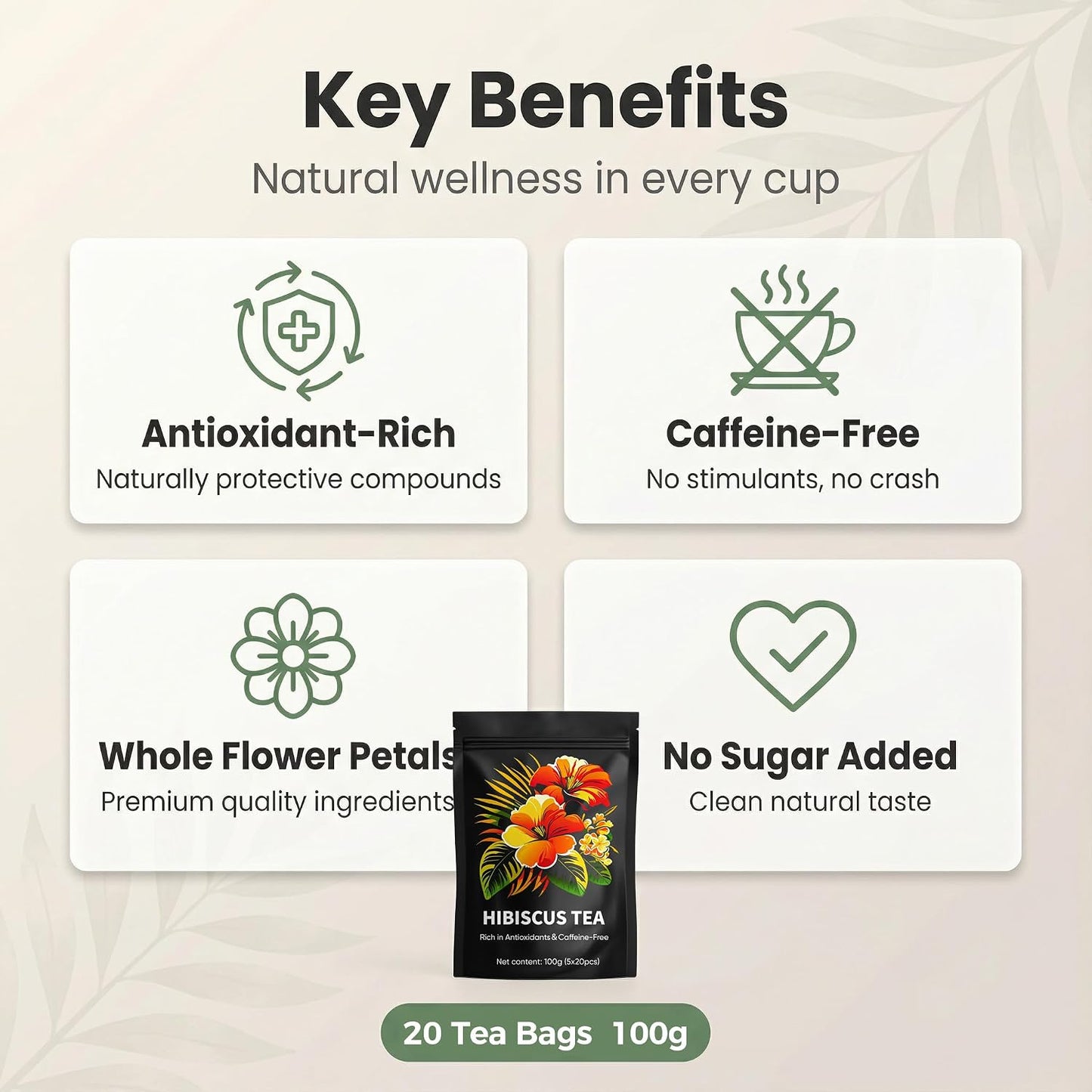 Hibiscus Tea Organic, Hibiscus Tea Loose Leaf Tea Bags, Rich In Anthocyanins & Vitamin C, Naturally Caffeine-Free, Tart & Refreshing Flavor, 20 Tea Bags
