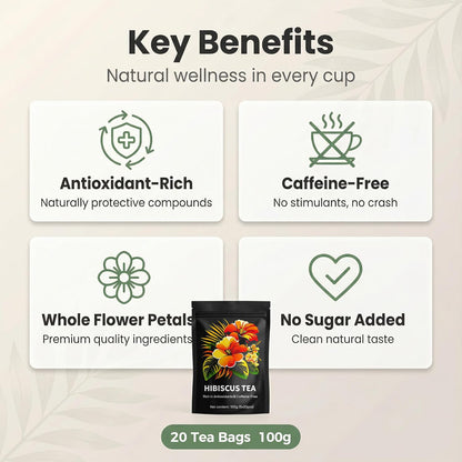 Hibiscus Tea Organic, Hibiscus Tea Loose Leaf Tea Bags, Rich In Anthocyanins & Vitamin C, Naturally Caffeine-Free, Tart & Refreshing Flavor, 20 Tea Bags
