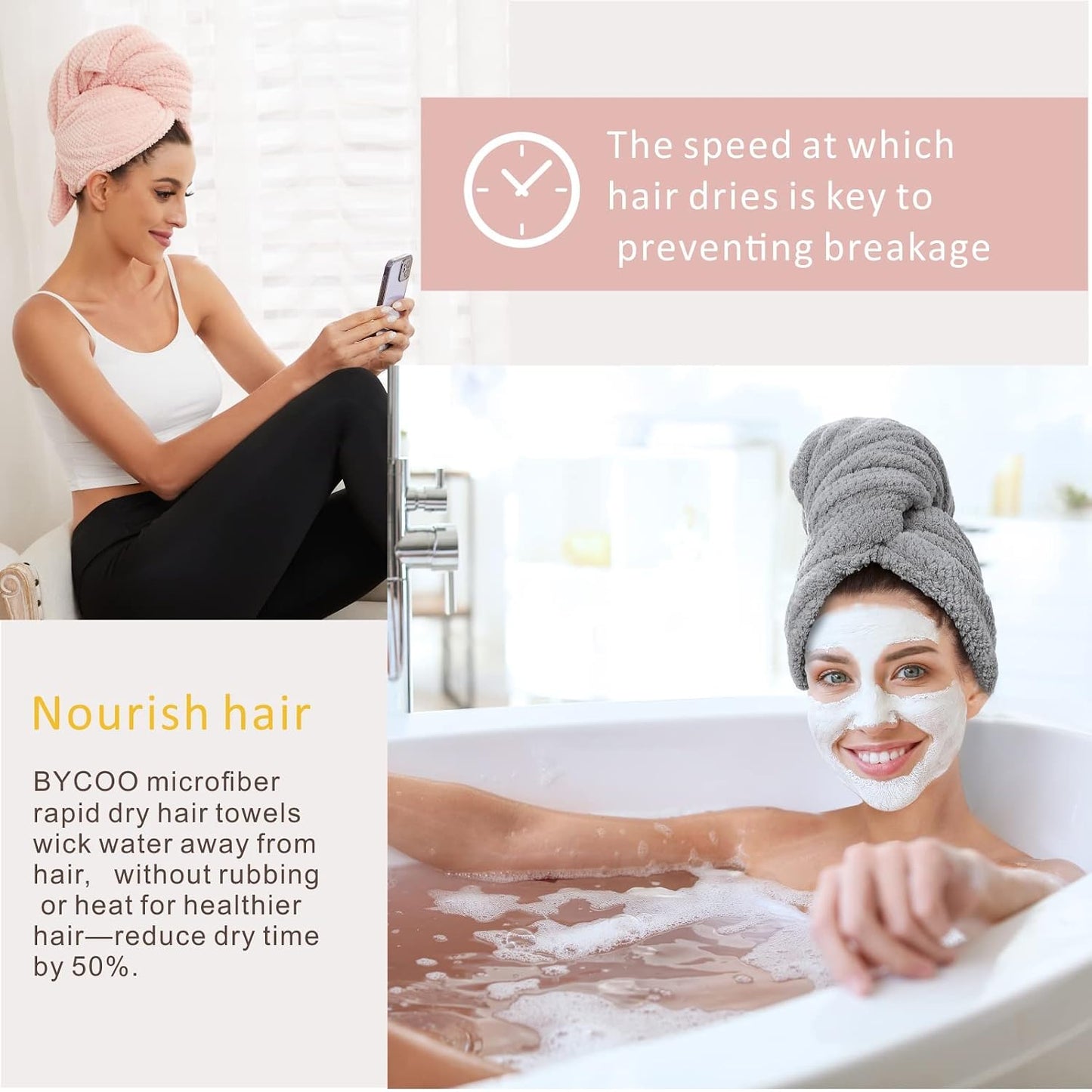 Large Microfiber Hair Towel Wrap for Women, Anti Frizz Drying Towel, Fast Dry Turban Wet Hair, Long, Thick, Curly Super Absorbent Soft Towels - White