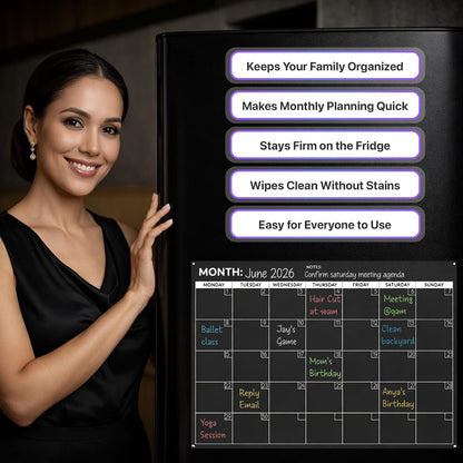 Magnetic Whiteboard for Fridge - Large Dry Erase Calendar for Wall | 2 Magnetic Dry Erase Board 10.5" x 16.5" & 7" x 16.5", Monthly Goal Setting & Habit Tracker, 5 Markers and 6 Adhesive Hooks