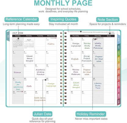 Planner 2026-2027, Weekly and Monthly Calendar Planner, JUL 2026 - JUN 2027 | Academic Year, Daily Agenda Book, A5(6.3'' x 8.5''), Sprial Bound, Inner Pocket, Office School Use