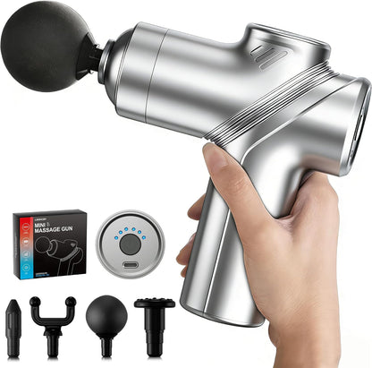 LEERCON Massage Gun Deep Tissue, Silent Motor and Portable Massage Gun with 4 Interchangeable Heads for Deep Muscle Relief and Relaxation, Relax Gift