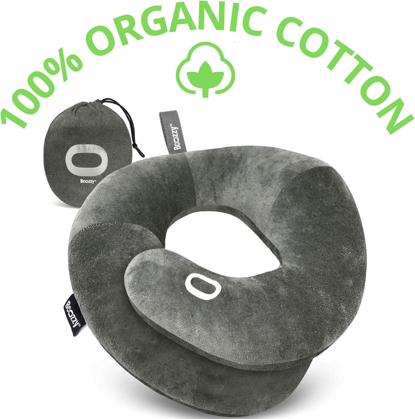 BCOZZY Travel Neck Pillow for Airplane– Patented Double Support for Head, Neck, and Chin. Best for Long Flights, Plane Sleeping, and Car Rides. Adjustable Size. Fully Washable. Carry Bag. Large, Black